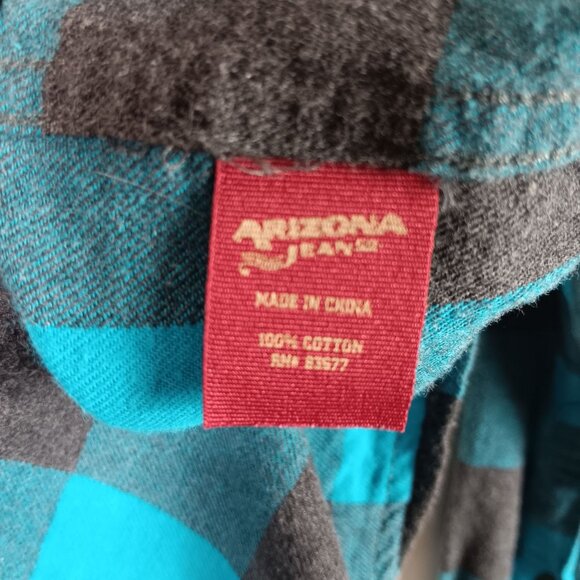 Arizona Jean Co Plaid Long Sleeve Button-Up Shirt Mens Large 100% Cotton Rugged - Picture 3 of 5